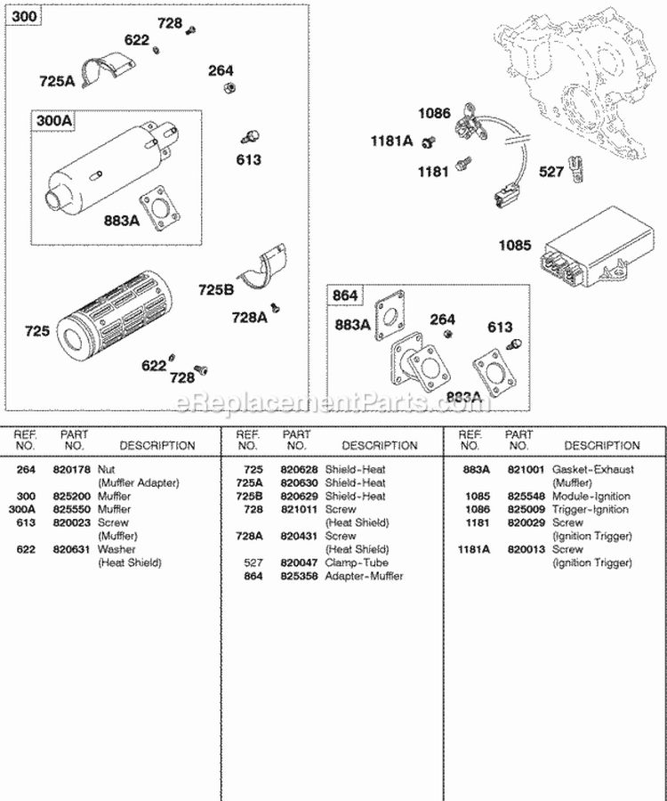 Muffler Ignition Module Diagram and Parts List for 589447-0310-99  Briggs and Stratton Engine